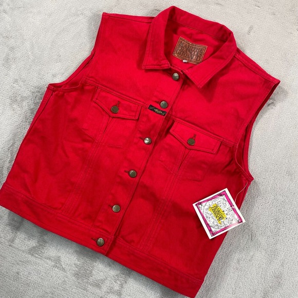 Vintage Marithe Francois Girbaud Contour Vest Men Large Red Denim Gilet 90s NWT